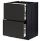 Black modern kitchen cabinet with two drawers and sleek handles.