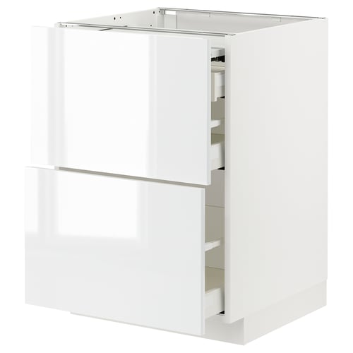 White high-gloss METOD kitchen unit with smooth drawers.