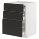 White kitchen cabinet with three black drawers featuring modern design.