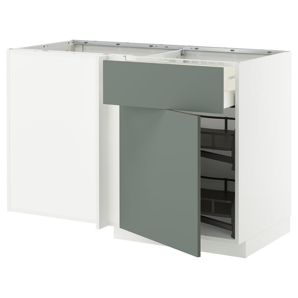 Modern METOD kitchen unit with grey-green nickebo front, pull-out shelf.
