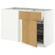 An IKEA METOD kitchen unit. It a white and light wood design with a pull-out shelf in the corner.