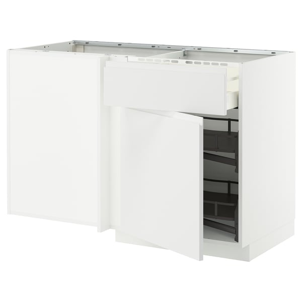 White METOD kitchen unit. Modern, minimalist. Corner base with pull-out shelves. Sturdy, 25-year guarantee.