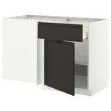METOD white kitchen unit with black upplöv drawer and door, sleek modern design.