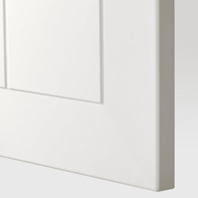 Close-up of white METOD cabinet door, smooth finish, sturdy construction.