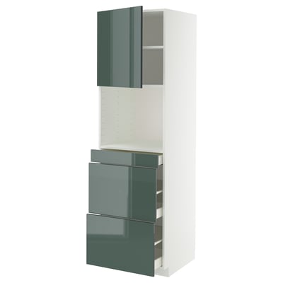 METOD kitchen unit with high-gloss grey-green kallarp fronts, drawers, and cabinet