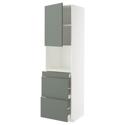 A METOD kitchen unit with grey-green nickebo fronts in a modern design. It a cabinet with shelves and drawers.