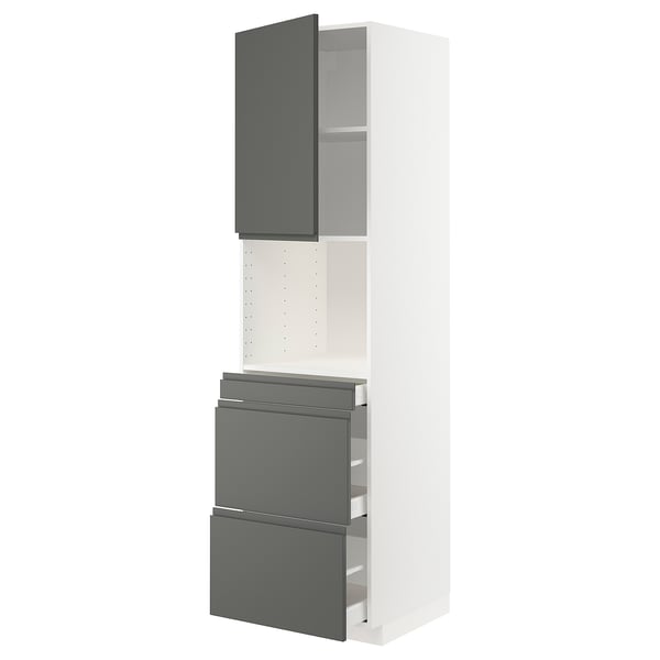 A modern METOD kitchen unit with gray voxtorp fronts and integrated handles. It both cabinets and drawers, offering organized storage.