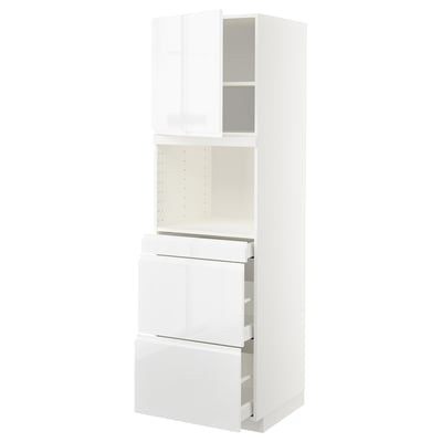 Ikea METOD kitchen unit in high gloss white with drawer and shelf sections.