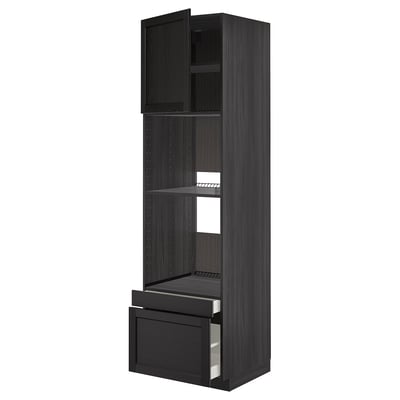 Modern black kitchen unit, tall with drawers, shelves, and adjustable compartments.