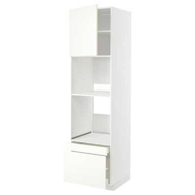 White METOD kitchen unit with drawer, shelves, and adjustable compartments.