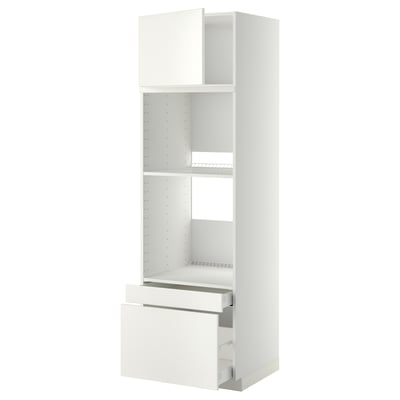 White METOD kitchen unit with shelves and drawers, modern design.