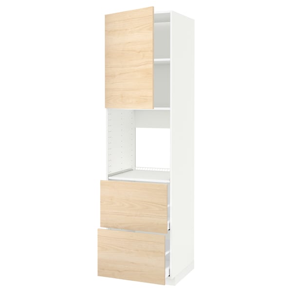Modern white METOD kitchen unit with light ash drawers, metal runners.