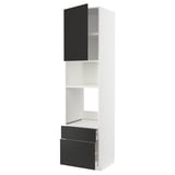 METOD kitchen unit with black nickebo fronts, white sides, adjustable shelf, and grey drawers.