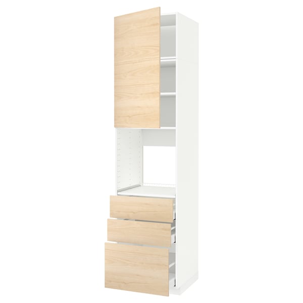 METOD: white kitchen cabinet with light ash wood drawers, modern design.