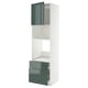 Modern high-gloss grey-green METOD kitchen unit with white shelves and drawers.
