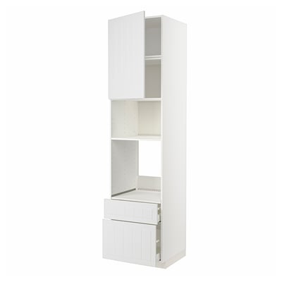 White kitchen unit METOD with cabinets, shelves, and drawers. Crafted, modern design.