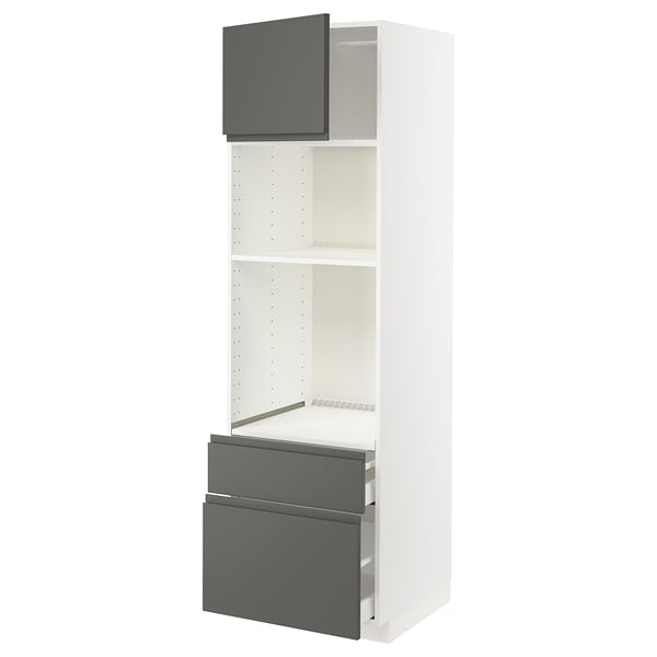Modern kitchen unit: METOD in white with dark grey drawers & handles.