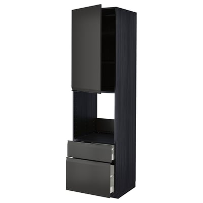 Modern black kitchen unit, tall. Includes 2 drawers, shelf, and cabinet with door.