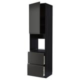 Black METOD kitchen unit with three compartments: top cabinet and two drawers. Modern, matte black with integrated handles.