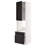 METOD kitchen unit: white & black, wood, tall, 2 shelves, 2 drawers, modern design.