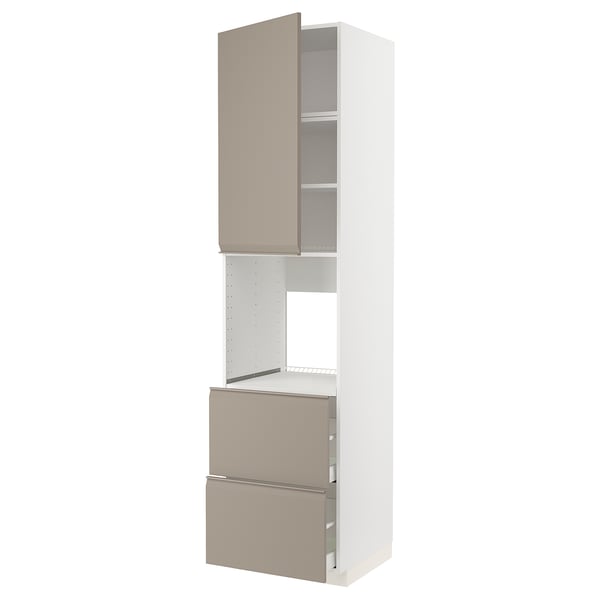 METOD kitchen unit with upplöv beige-grey fronts, modern design, integrated handle, and drawer.