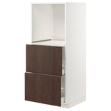 White METOD kitchen unit with dark brown sinarp drawers and solid wood edges.