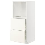 A white METOD kitchen cabinet set with drawers and shelves. It a sleek, modern design with adjustable shelves and smooth-gliding drawers.