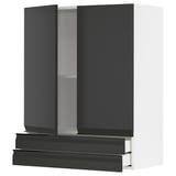 Modern black kitchen cabinet with sleek, matte finish and integrated handle, featuring a handle-less design.
