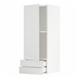 White METOD kitchen unit with open door and drawers.