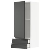 Modern grey kitchen cabinet with soft-close drawers and adjustable shelves.