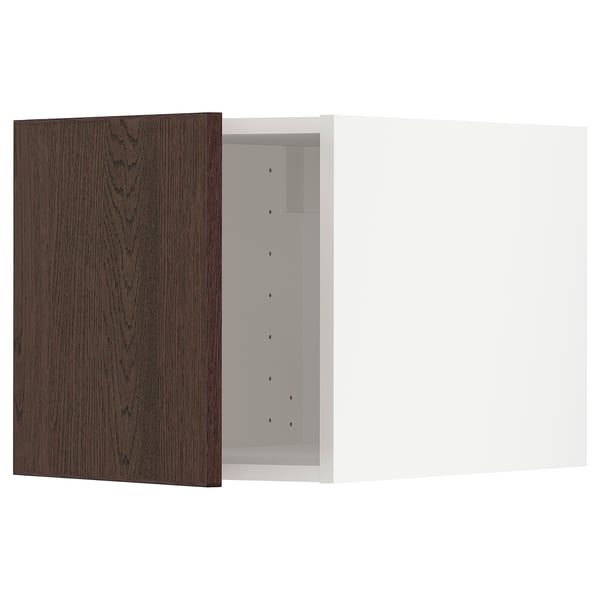 METOD kitchen cabinet, dark brown sinarp wood, paired with oak veneer front, snap hinges, rectangular.