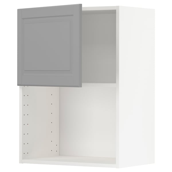 Modern grey kitchen cabinet with adjustable shelf and beveled door edge.