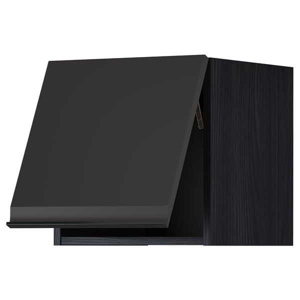 Black modern kitchen cabinet set with sleek, matte finish and minimalist handles.