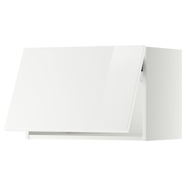 Modern white glossy kitchen cabinet with clean lines and smooth surfaces.