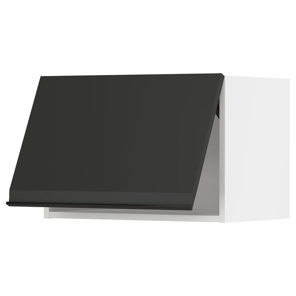 Modern black kitchen cabinet, sleek design, matte finish, rectangular shape, wall-mounted.
