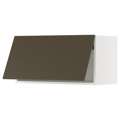 Modern kitchen wall cabinet in dark brown and white, rectangular shape with sleek design.
