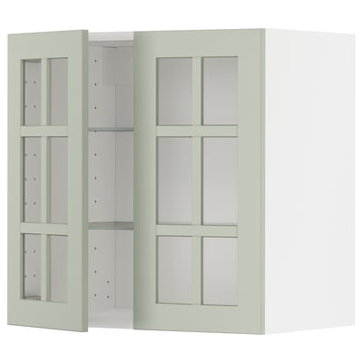 METOD kitchen cabinet: green glass doors, square panels, fiberboard & glass, 25-yr guarantee.