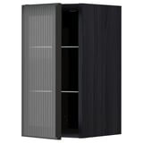 Black METOD kitchen cabinet with vertical ribbed glass door & shelf