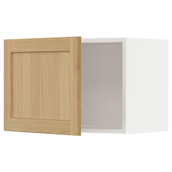 Modern kitchen cabinet: white & light wood, square, flat-panel design.