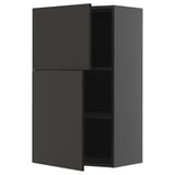 Modern black kitchen cabinet with adjustable shelves, minimalist design, two compartment doors.