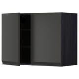 Modern black kitchen wall unit with two doors and single shelf, sleek design.