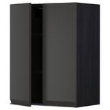 Modern black kitchen cabinet with adjustable shelves, sleek design.