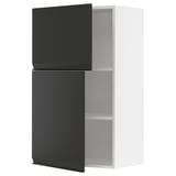 Modern black kitchen cabinet with single door and two shelves, part of the METOD system.