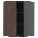 Open wall cabinet in gray and dark wood, rectangular shape with one shelf.