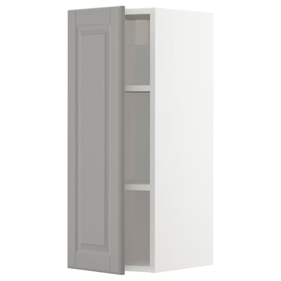 White and grey METOD kitchen cabinet with beveled edges.