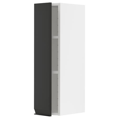 This image shows a black and white METOD kitchen cabinet with a sleek, modern design and matte black upplöv front.