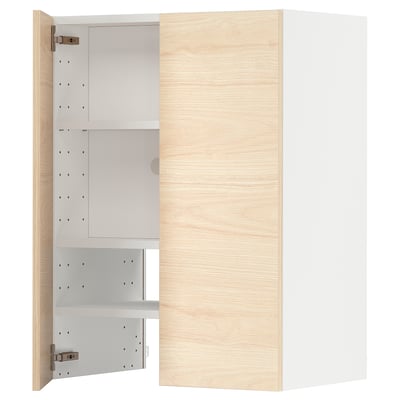 A METOD kitchen cabinet with a light ash wood door, featuring a three-shelf interior and sturdy frame construction.