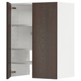 A dark brown wooden-framed METOD kitchen cabinet with three adjustable shelves inside.