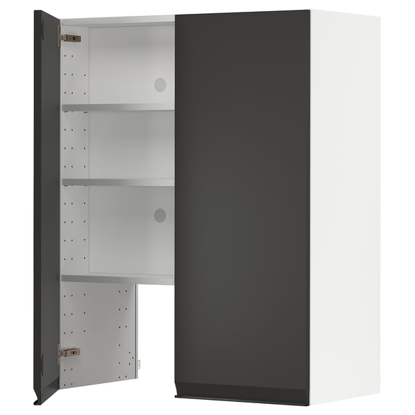 The METOD kitchen unit in matte black with adjustable shelves and sleek handles.