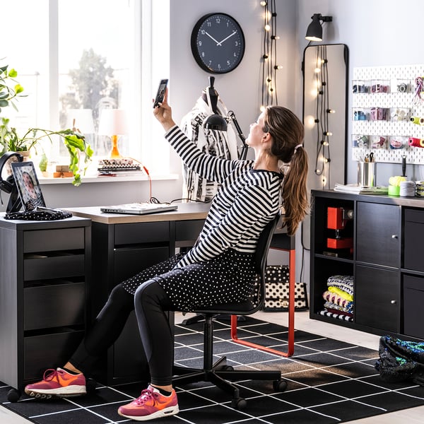 MICKE Desk, anthracite/red, 105x50 cm